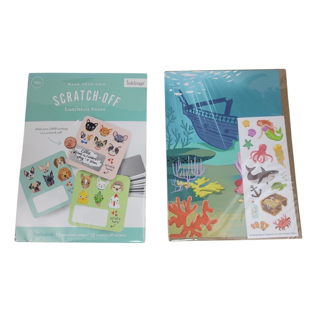 Inklings Paperie Scratch Off Lunchbox Notes Pets & Under the Sea Sticker Card